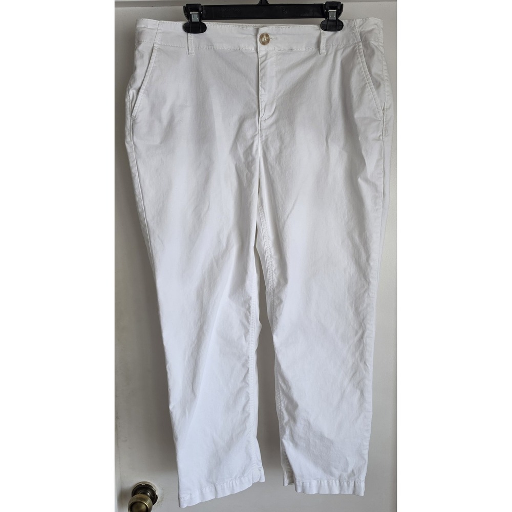 LOFT Women's Pants Size 14 White Solid Casual Cotton Straight Trousers Slacks
